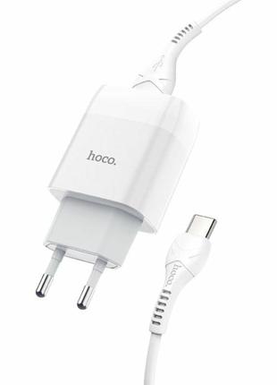 Мережевий зарядний пристрій hoco c72a glorious single port charger set(type-c) white2 фото