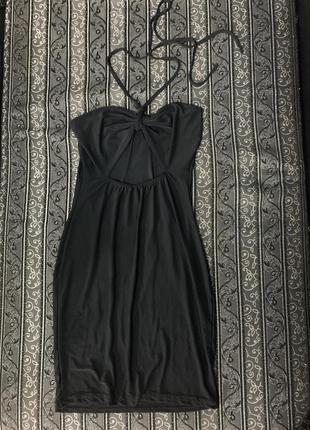 Сукня міні чорна облягаюча розмір c, з завʼязками на шиї6 фото