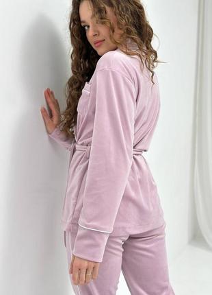 Do2826 розовый велюровый комплект укороченный халат брюки женская пижама8 фото