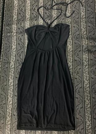 Сукня міні чорна облягаюча розмір c, з завʼязками на шиї5 фото
