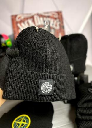 Мужская шапка stone island черная, стильная брендовая шапка стон айленд9 фото