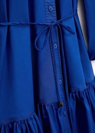 Щелое красивое платье из хлопка zara с поясом цвет насыщено синий2 фото