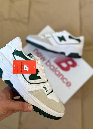 Мужские белые кроссовки nb 550 со вставками зеленого цвета 42 р (27 см)1 фото