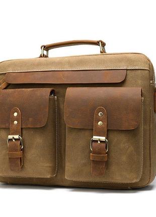 Сумка-портфель чоловіча текстильна зі шкіряними вставками vintage 20003 руда2 фото