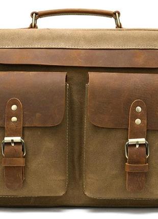 Сумка-портфель мужская текстильная с кожаными вставками vintage 20003 рыжая