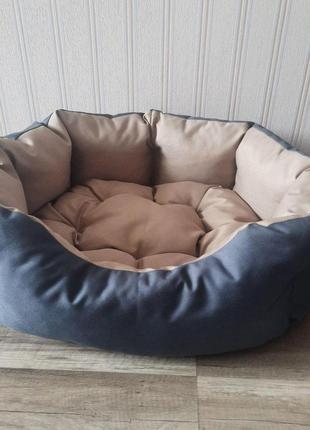 Лежак для собак 50х65см лежанка для середніх собак сірий з бежевим2 фото