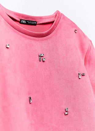 Женское розовое короткое платье со стразами зара zara 5070/6479 фото
