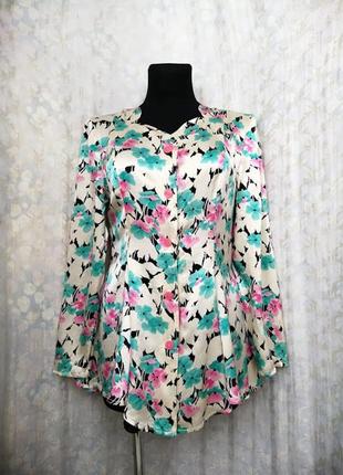 Удлинённая блуза / кофта из натурального шёлка с цветочным принтом!