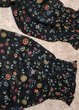 Нова чорна в квіти шифонова блуза вишивка л 488 фото