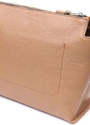 Лаконічна містка сумка для жінок із натуральної шкіри grande pelle 11696 бежева2 фото