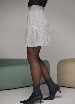 Вязаная юбка с имитацией плиссировки - серый цвет, l (есть размеры)5 фото