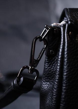 Женская кожаная сумка с треугольным клапаном vintage 22254 черная9 фото