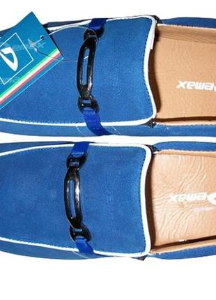 Туфли мокасины мужские demax натуральная замша 44 синие1 фото