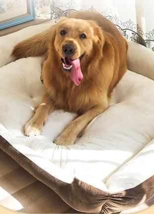 Лежак для собак с прикусной веревкой pet style "косточка" коричневый 40х30