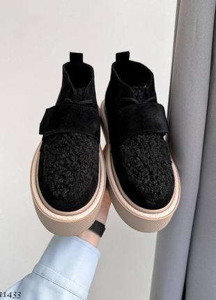 Женские трендовые лоферы с барашком из натуральной замши новая коллекция 2024