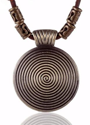 Большая подвеска колье ожерелье на кожаном шнурке в этно стиле бохо украшение на шею бижутерия1 фото
