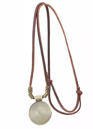 Большая подвеска колье ожерелье на кожаном шнурке в этно стиле бохо украшение на шею бижутерия3 фото