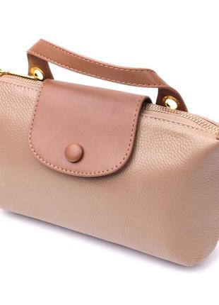 Идеальная женская сумка с интересным клапаном из натуральной кожи vintage 22251 бежевая