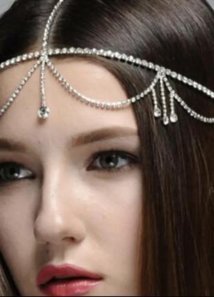 Обруч тиара весільна прикраса на голову з камінцями зі стразами сріблясте6 фото