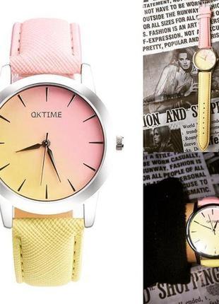 Годинник наручний жіночий рожевий жовтий годинник