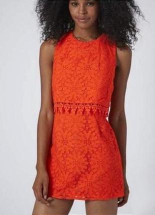 Topshop мини платье кружевное оранжевый цвет