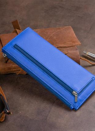 Горизонтальный тонкий кошелек из кожи унисекс st leather 19329 синий10 фото