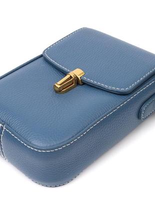 Женская сумка вертикального формата с клапаном из натуральной кожи vintage 22310 голубая3 фото