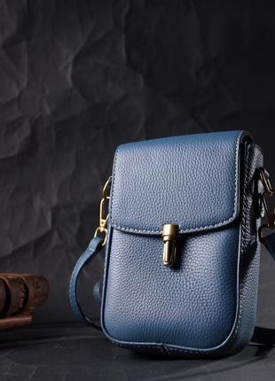 Женская сумка вертикального формата с клапаном из натуральной кожи vintage 22310 голубая7 фото