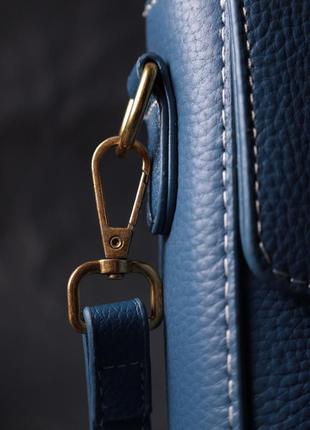 Женская сумка вертикального формата с клапаном из натуральной кожи vintage 22310 голубая9 фото