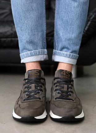 Кроссовки мужские кожаные темно-серые коричневые6 фото