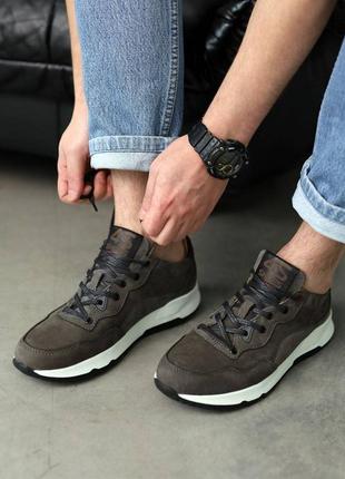 Кроссовки мужские кожаные темно-серые коричневые4 фото