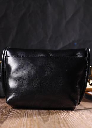 Идеальная сумка кросс-боди из натуральной кожи 22132 vintage черная8 фото