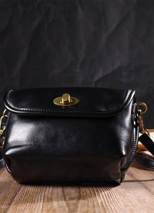 Идеальная сумка кросс-боди из натуральной кожи 22132 vintage черная7 фото