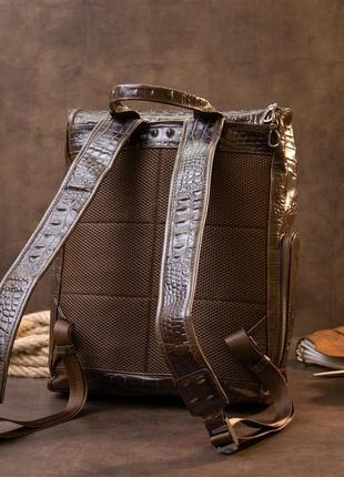 Рюкзак под рептилию кожаный vintage 20430 коричневый7 фото