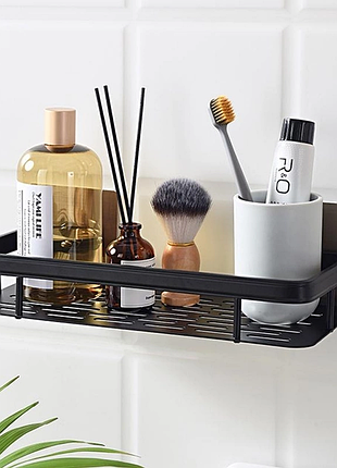 Металлическая полка для ванной самоклеящеюся bathroom shelf до 10 кг черная мат