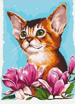 Картина по номерам "котик в цветах" от