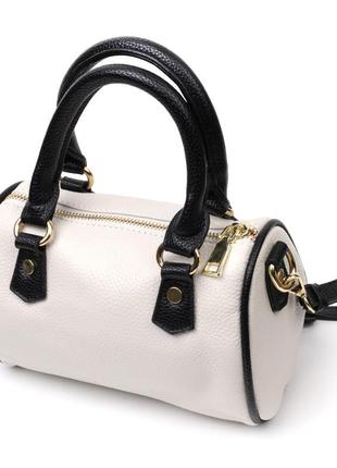 Женская сумка бочонок с темными акцентами vintage 22352 белая2 фото