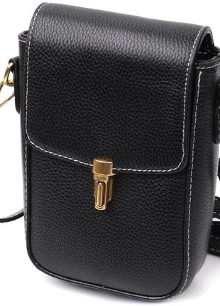 Вертикальна шкіряна жіноча сумка з клапаном vintage 22308 чорна