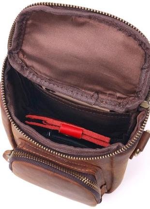 Компактная мужская сумка из натуральной винтажной кожи 21295 vintage коричневая4 фото