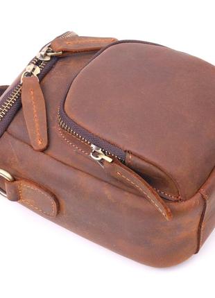 Компактна чоловіча сумка з натуральної вінтажної шкіри 21295 vintage коричнева3 фото