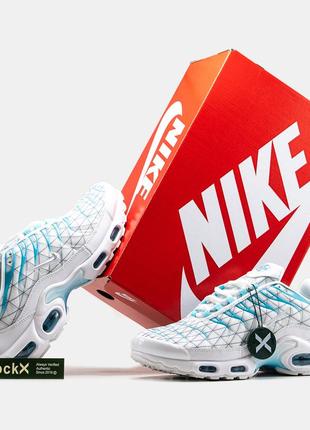 Чоловічі кросівки білі з блакитним у стилі nike air max tn plus marseille