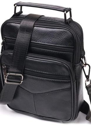 Вместительная мужская сумка кожаная 21271 vintage черная1 фото