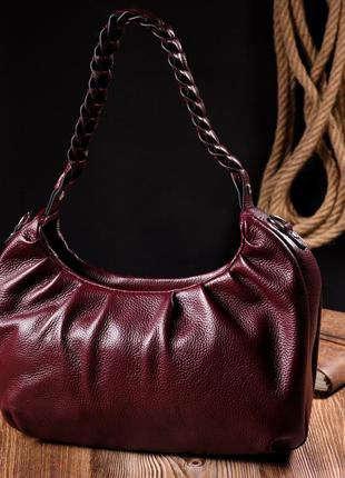 Красивая женская сумка багет karya 20839 кожаная бордовый10 фото