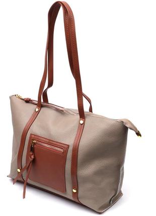 Оригінальна двоколірна жіноча сумка з натуральної шкіри vintage 22304 бежева