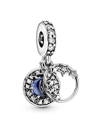 Серебряная бусина шарм подвеска подвеса бусина серебро пандора pandora silver s925 925 проба ale с биркой и пломбой клипса шарм-клипса месяц и звезды