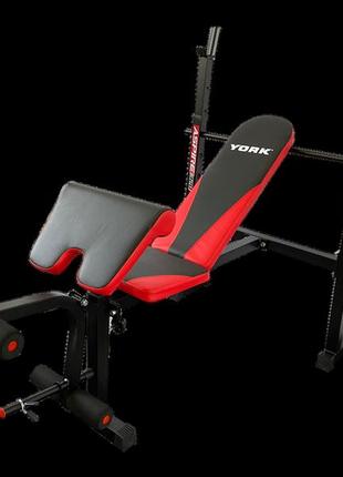 Скамья для жима york fitness aspire 320 со стойкой для штанги и партой скотта3 фото