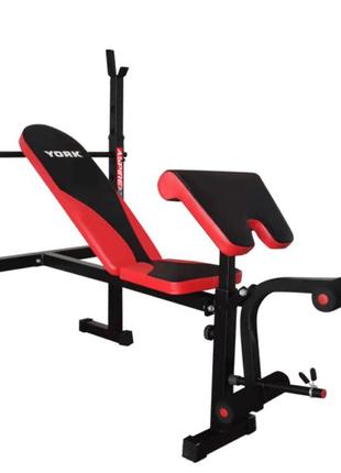 Скамья для жима york fitness aspire 320 со стойкой для штанги и партой скотта1 фото