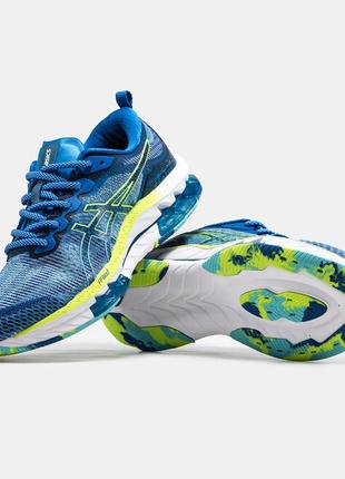 Чоловічі кросівки сині з жовтим у стилі asics gel-kinsei blast