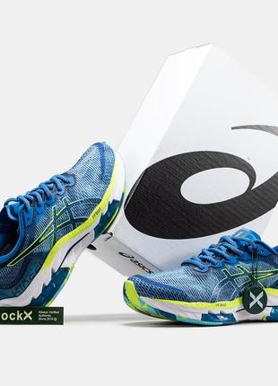 Чоловічі кросівки сині з жовтим у стилі asics gel-kinsei blast6 фото