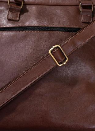 Мужская кожаная сумка для ноутбука shvigel 19109 коричневая10 фото